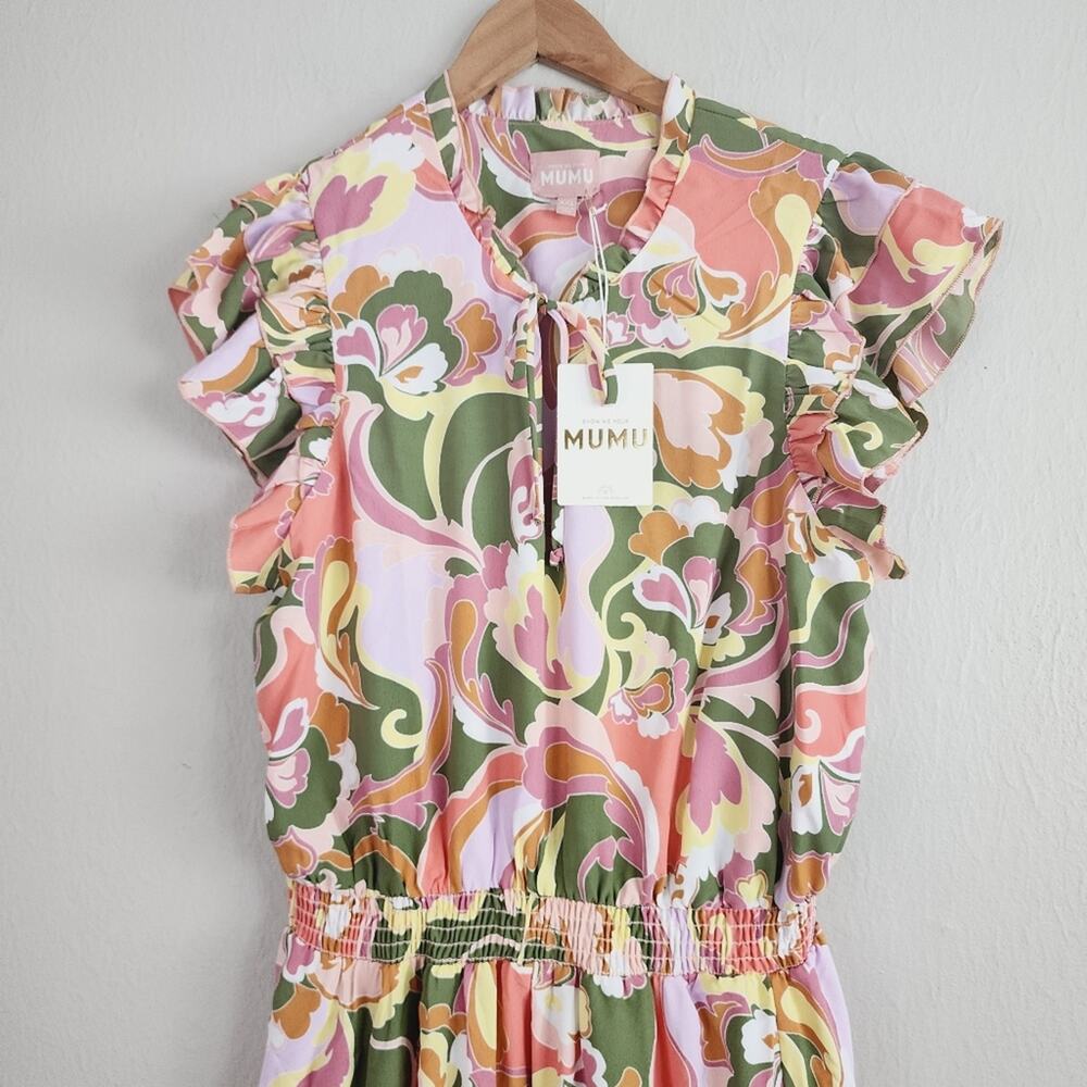 Show Me Your Mumu Wild Dreams Retro Ruffle Mini Dress Pink Green Floral NWT XXL - Picture 7 of 13